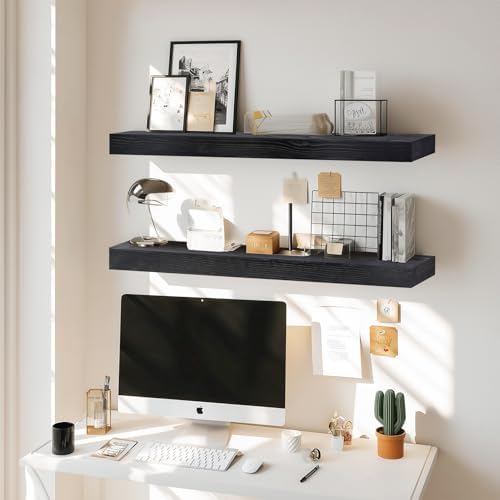 Floating Shelves, 36 Inch Wall Mounted Shelves, Set of 2, Black