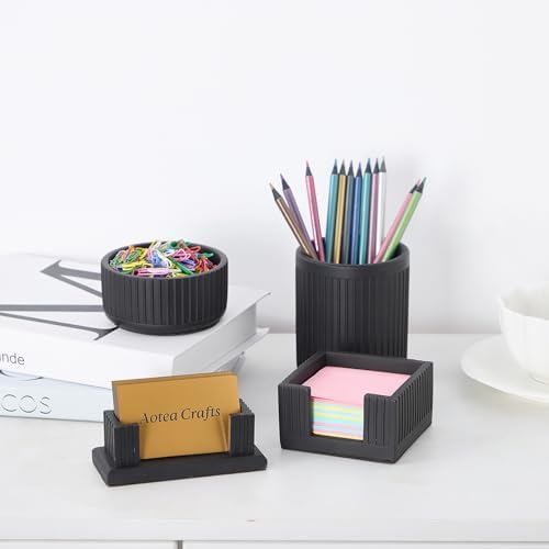 Set of 4 -Concrete Office Desk Accessories for Men-Modern Industrial Decor