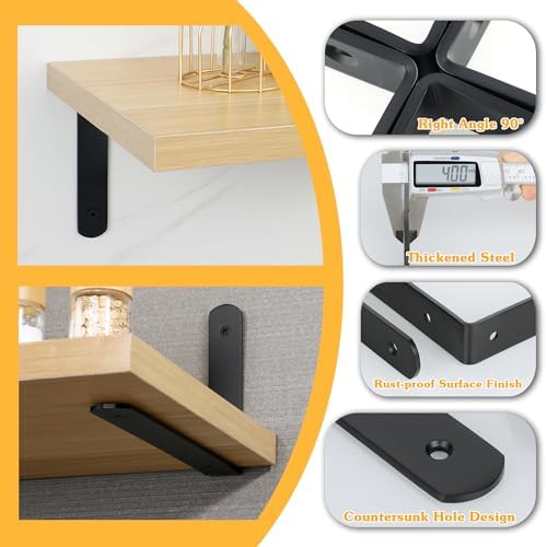 Alise Floating Shelf Brackets,Black L Bracket for Shelves,10x6 Inch,4Pcs