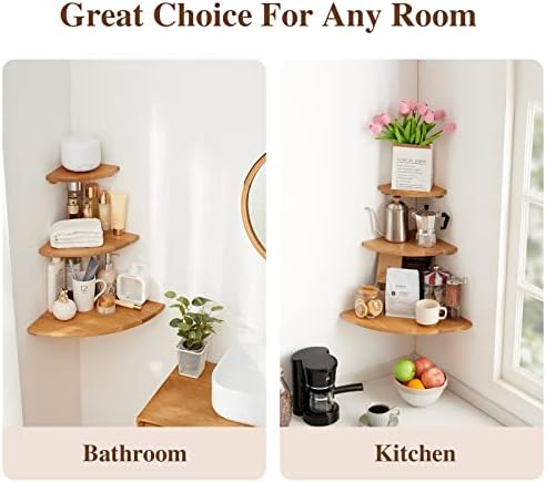Oak Floating Corner Shelves 8.5 inch, Solid Wood Corner Shelf Wall Mounted Wall Shelves for Bedroom, Living Room, Bathro