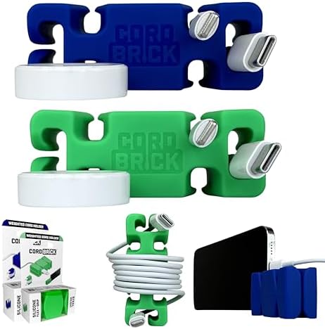 CordBrick 2PK Silicone + Steel Weighted Cord Holders for Nighstand, Cable Wraps for Travel, iPhone Accessories, Small Gr