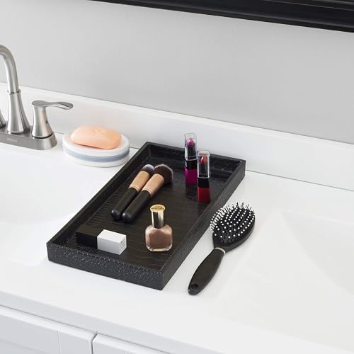 Perfume Tray for Vanity, (Black), by Home Basics | Faux Crocodile Vanity for Dresser Tops | Organizer Tray Great for Ser