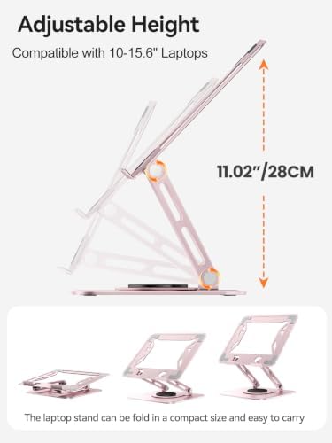 tounee Laptop Stand for Desk, Adjustable Computer Stand Holder with 360° Rotating Base, Ergonomic Laptop Riser Compatibl