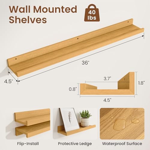 Heimlove Picture Ledge Shelf,36 inch Long Floating Shelves for Wall Set of 2,Picture Shelf with Lip for Wall Decor,Livin