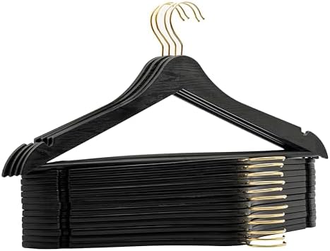 24 Pieces Black Wood Look Plastic Hangers Clothes Clothes Shirt Hanger with Gold Hooks