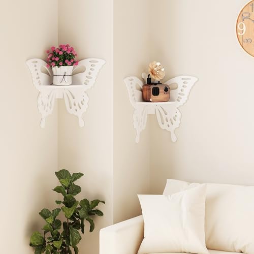 2-Tier Butterfly Corner Shelf - Nursery Wall Deor Floating Corner Shelf for Kid’s Room, Small Cute Decorative Shelf Wall