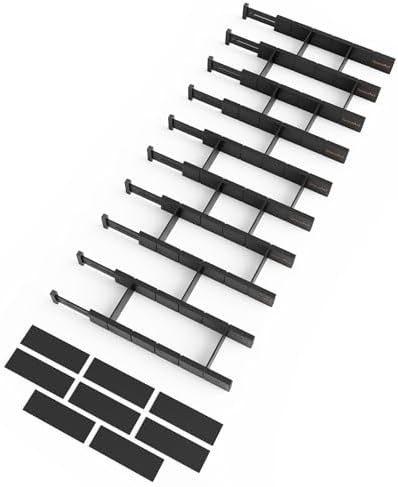 SpaceAid Bamboo Drawer Dividers with Inserts and Labels, Kitchen Adjustable Drawer Organizers, Expandable Organization for Home, Office, Dressers, 10 Dividers with 24 Inserts (17"-22" Black)