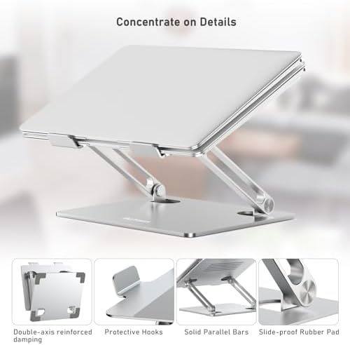 BoYata Laptop Stand, Adjustable Aluminum Riser for 15-Inch Laptops, Silver