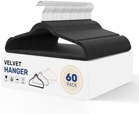 YSSOA 60 Packs Velvet Hangers, Non Slip Space Saving Suit Hangers, Heavy Duty Clothes Hangers with 360° Rotatable Hook for Coats, Pants, Black