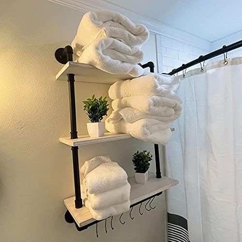ROGMARS Industrial Pipe Shelving Bathroom Wall Shelves with Towel Bar