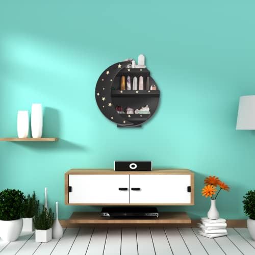 CHAMAMA Black Moon Shelf with Stars