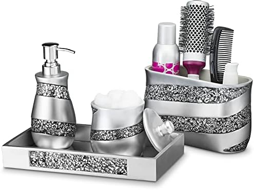 Silver Mosaic Mirrored Bathroom Tray 11"x6.1" - Decorative Bathroom Vanity Tray - Perfume Tray for Dresser - Small Recta