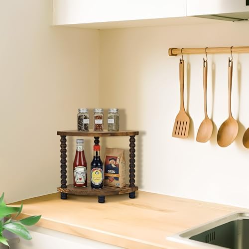 2 Tier Triangle Corner Shelf, Farmhouse Wooden Organizer