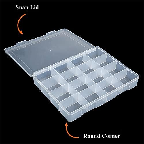 2 Pack Fixed 16 Grids Clear Plastic Large Compartment Container Case, Transparent Organizer Storage Divider Box with Lid