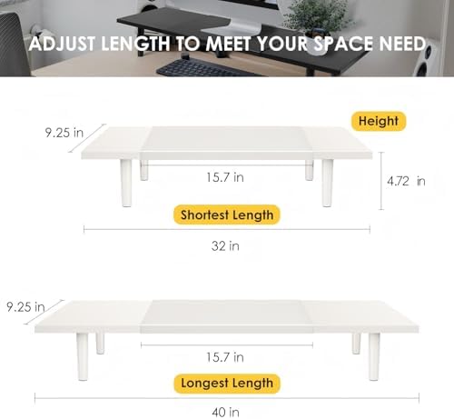 Across-Star Dual-Monitor-Stand-Riser-For-Desk Adjustable Length 32-40 Inch，Large Desktop Computer Monitor Riser For 2 Sc
