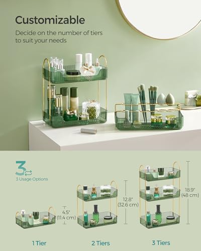 SONGMICS 3-Tier Makeup Organizer, Square, Customizable