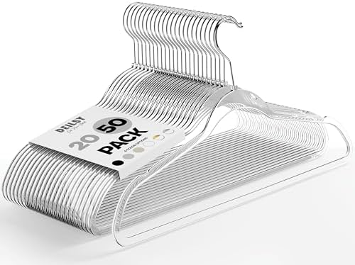 DEILSY™ Clear Thin Hangers with Silver Hook Non-Velvet Hangers 50 Pack
