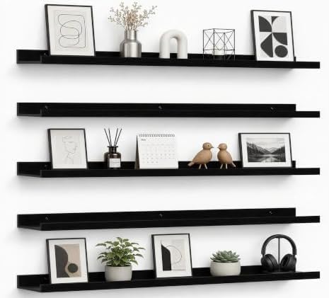 36inch Long Floating Shelves for Wall Decor, 5-Set Shelves with Lip, Black