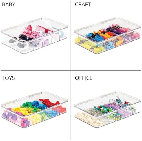 mDesign Plastic Divided Stackable Hair, Makeup & Jewelry Organizer Box with Hinge Lid for Bathroom Vanity Countertop - 5