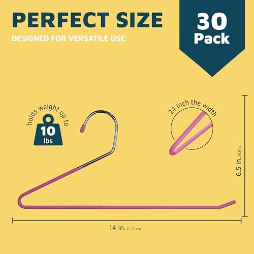 Lifemaster Metal Pants Hanger Set - 30 Pieces Elegant Non-Slip Closet Space Saving Hanger Set for Pants, Trouser, Blankets, and Jeans with Open Ended Sleek Design - Pink
