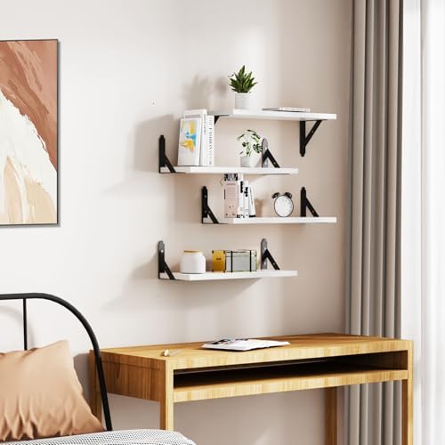 ROMGUAR CRAFT Wood Wall Floating Shelves Set of 4, 17" x 6" - White