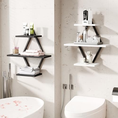 Floating Wall Shelves, Set of 2, Black & White