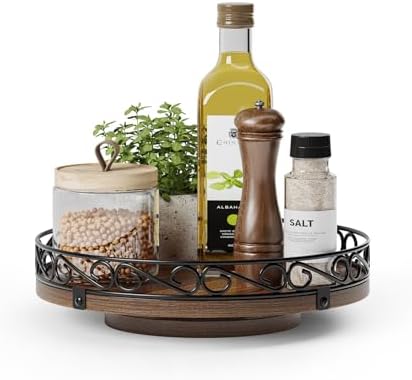9'' Lazy Susan Turntable Organizer for Table Top, Wooden Lazy Susan Cabinet