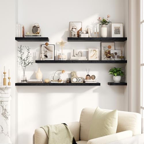 Fun Memories Black Floating Shelves 8 Inch Long, 8" Deep Wall Shelves, Small Deep Floating Shelf Square Wall Shelf, Rust