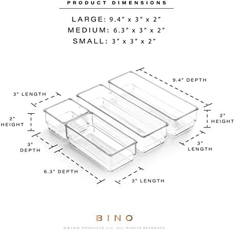 BINO 4-Piece Modular Drawer Bin Set | Bathroom & Vanity Drawer Organizer Trays - Small (Pack of 3)