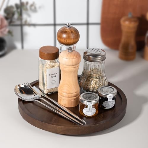 Wood Lazy Susan Organizer Kitchen Turntable for Cabinet Farmhouse Bathroom Decor Round Decorative Tray for Vanity, Count