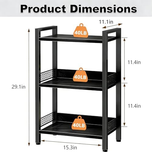 3-Tier Book Shelf, Bookcase with a Back Panel, Storage Shelves for Bedroom, Living Room & Home Storage (Black)