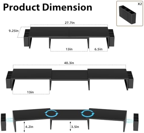 AUPSEN Dual Monitor Stand Riser with 2 Pen Holders, Desk Organizer, Black