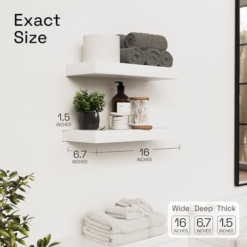 Solid Wood Floating Shelves for Wall 16 inch White, Wooden Bathroom Shelf