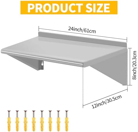 12" D x 24" W Stainless Steel Wall Mounted Shelves, 2 Packs Floating Shelving with Brackets, Commercial Shelf Perfect fo