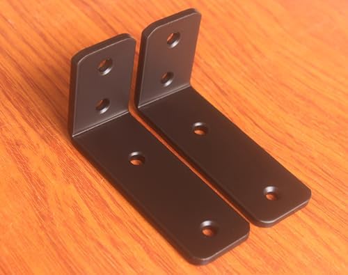 2 Pack - L 4" x H 2" x W1.5, 5mm Thick Black L Shelf Bracket, Iron Shelf Brackets, Metal Shelf Brackets, Floating Shelf,