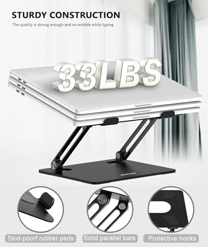 BoYata Laptop Stand, Adjustable Multi-Angle Riser, Up to 17 Inches, Black