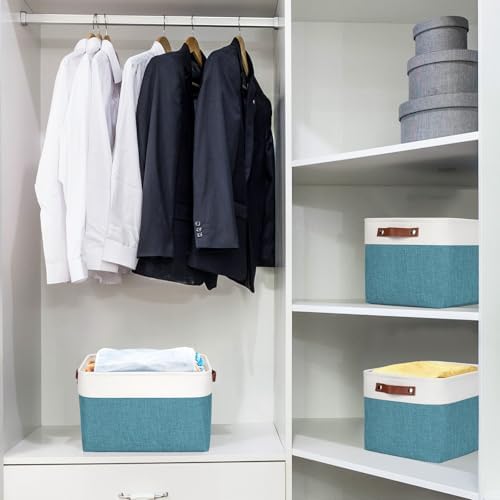 Bagnizer Storage Bins Large Fabric Storage Baskets for Shelves 3 Pack, Decorative Linen Closet Baskets with Handles for 