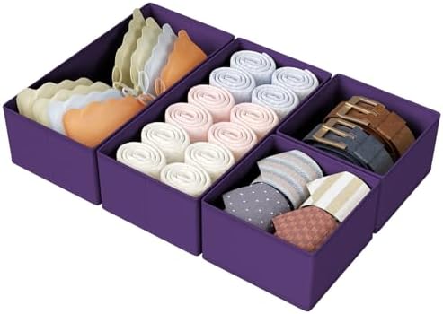 DIMJ Drawer Organizers Clothes, Set of 4 Dresser Organizer Bins, Fabric Closet Organizers and Storage, Shallow Drawer Di