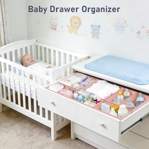 DIMJ Drawer Organizer Clothes - 26 Pack Baby Dresser Organizer for Nursery Closet Organization, Fabric Drawer Organizer Bins for Underwears Socks Bras, Foldable Storage Dividers for Bedroom