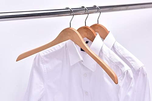 Quality Wooden Curved Coat and Suit Hangers - Smooth Solid Wood Pants Hangers With Swivel Hook for Coats, Jackets (Natural, 5)