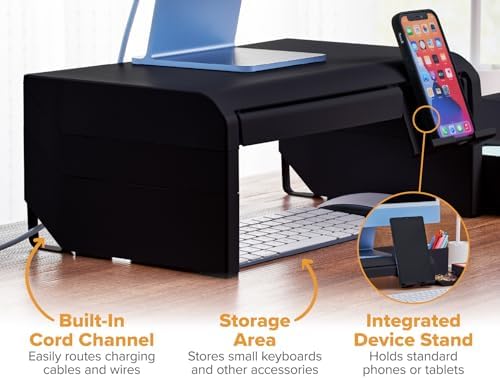 Bostitch Konnect Adjustable Monitor Riser with Drawer, Cell Phone Stand & Pencil Holder, Laptop Stand for Desk, 4 Height