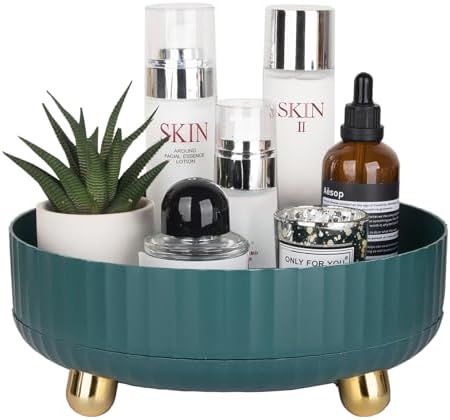 360 Rotating Makeup Perfume Organizer Skincare Tray, Small Teal Green