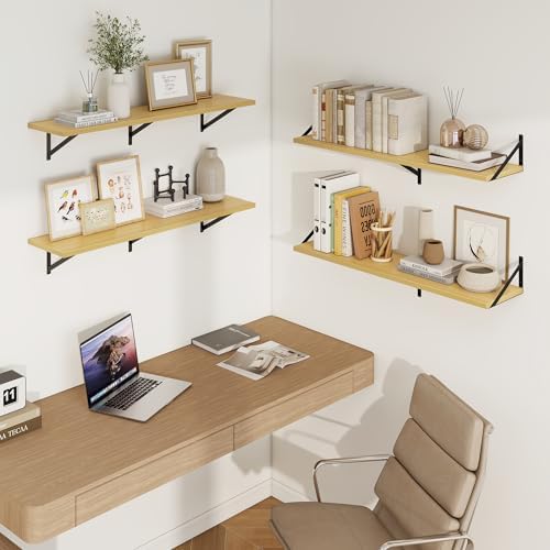 Axeman Deep Floating Shelves, 40'' x 10'' Oak Wall Shelves Set of 2
