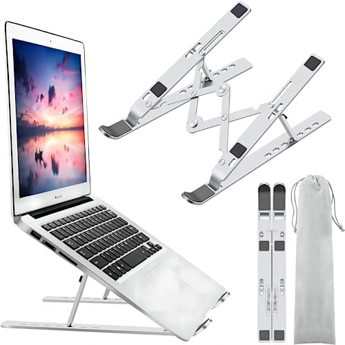 Leeboom Laptop Stand for Desk, Adjustable Foldable Aluminum Riser, Silver