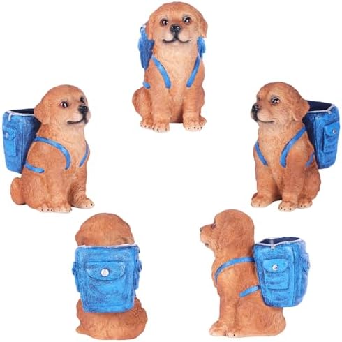 Cute Golden Retriever Pen Holder, Resin Dog Pencil Holder for Desk