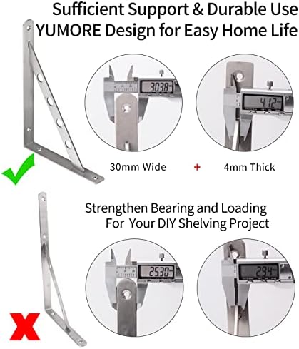 YUMORE 12 Inch Shelf Bracket, Heavy Duty L Bracket, 2 Pack