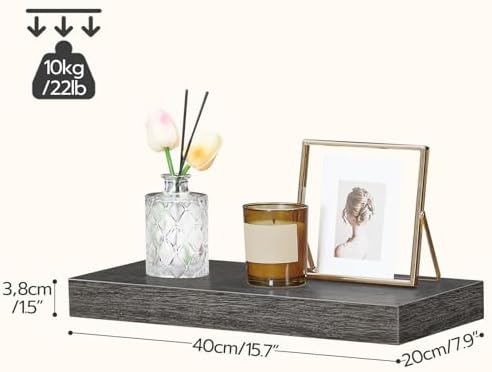 HOOBRO Floating Shelves for Wall, Wall Mounted Shelf Set of 2, 15.7" Hanging Shelf with Invisible Brackets, for Wall Dec