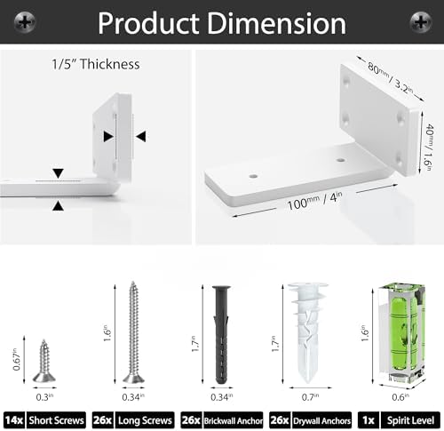 Floating Shelf Brackets 4 Inch 6 Pack, Hidden L Brackets for Shelves White