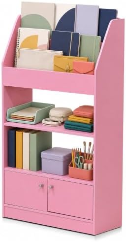 Furinno LOVA Magazine Book Shelf with Vertical Open Shelf, Pink