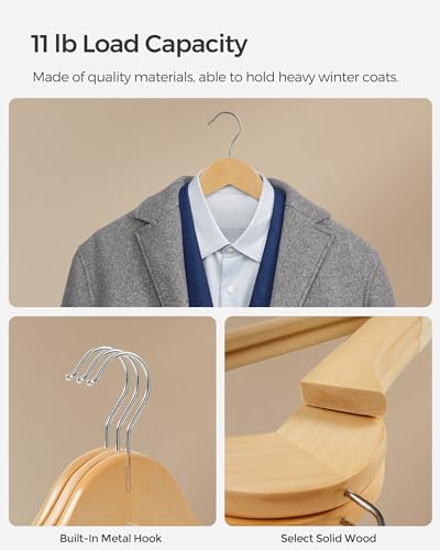 SONGMICS Wooden Hangers, 20-Pack Wood Hangers with Velvet Surface